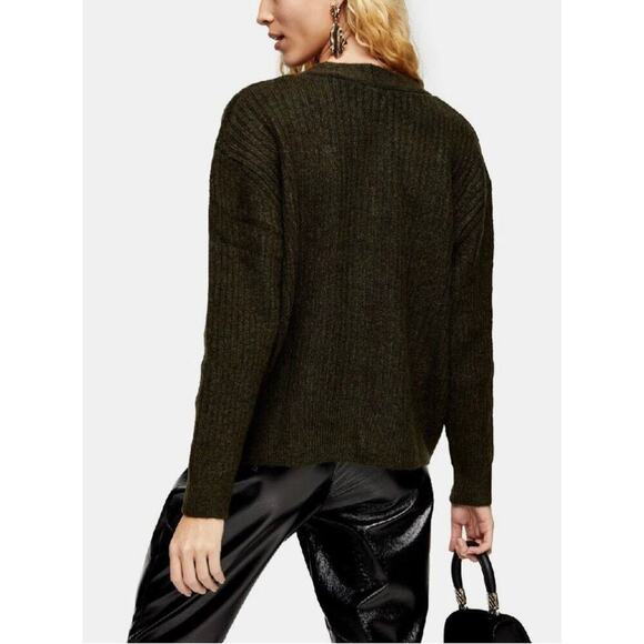 NEW TopShop Women’s Size 8-10 Green Button Front Cardigan Sweater - Picture 2 of 6